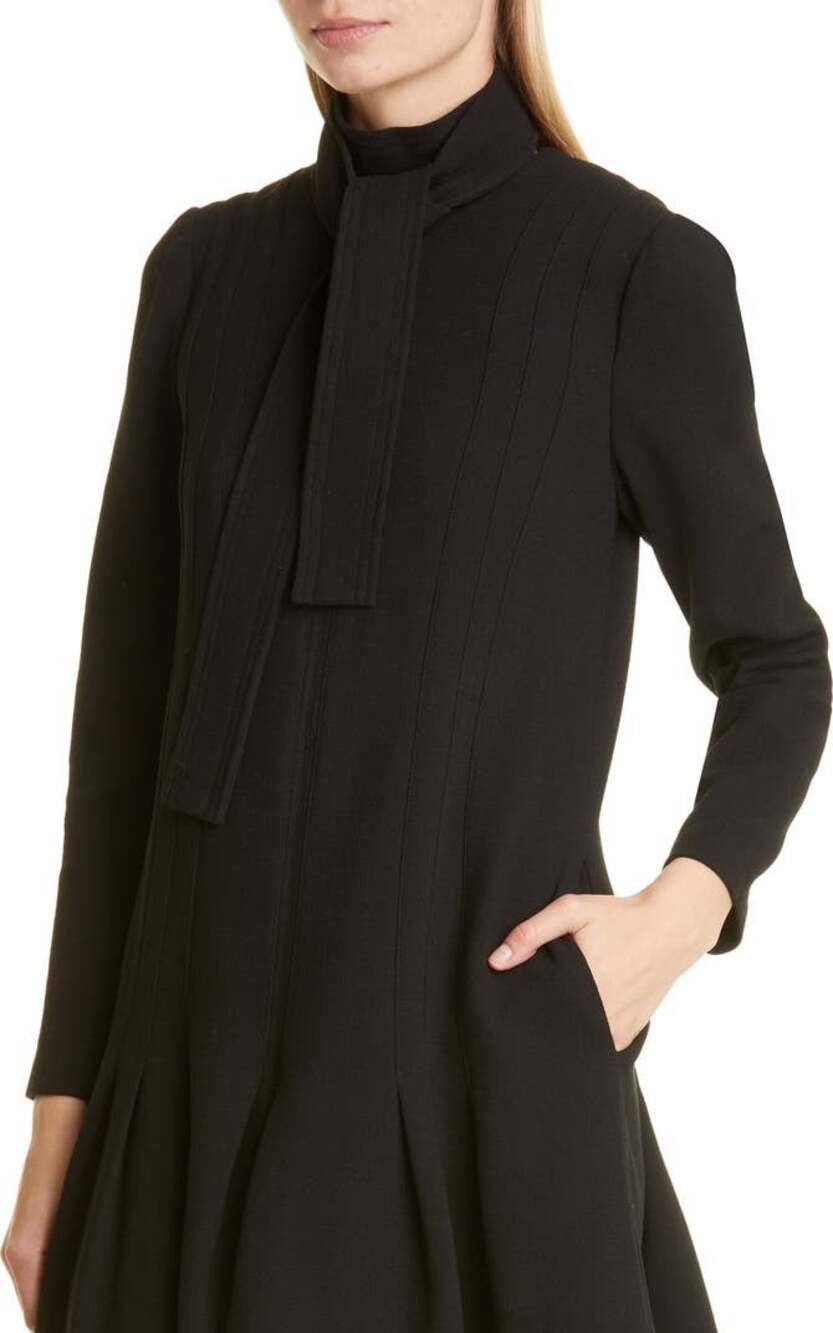Lela Rose Black Wool Blend Tunic Dress Long Sleeve Flounced Hem Size 0
